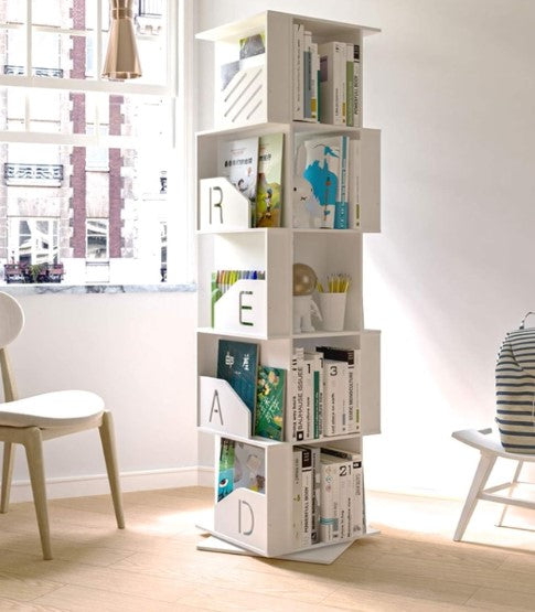 5 Tiers Wood Plastic Bookshelf 360 Rotating