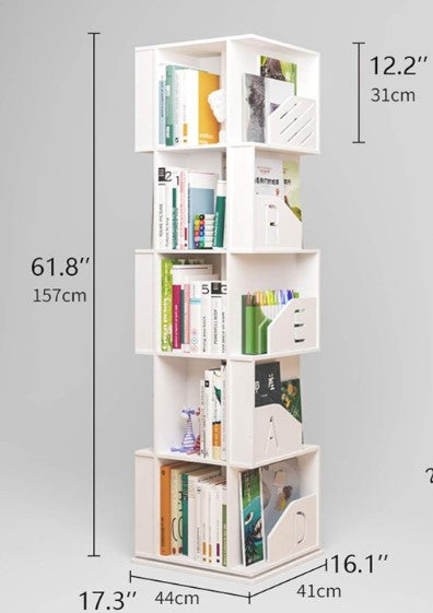 5 Tiers Wood Plastic Bookshelf 360 Rotating